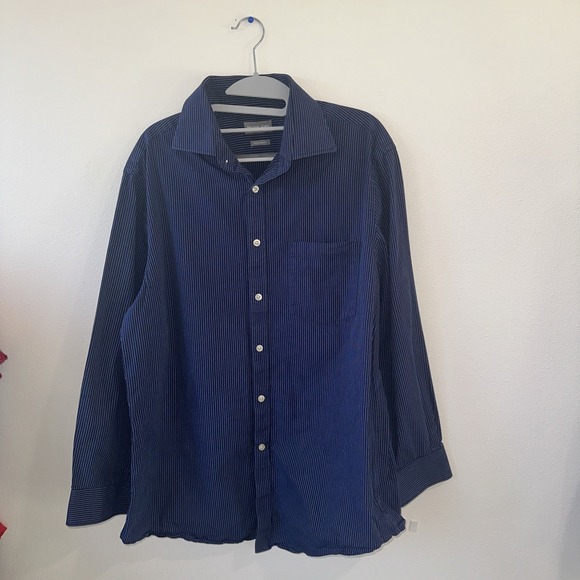 Michael Kors Blue Stripe  Long Sleeve Bottom Up Dress Regular ‎ Fit Shirt Size L - Picture 1 of 11